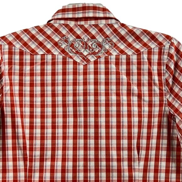 Bit & Bridle Western Plaid Short Sleeve Shirt Women's L Embroidery Pearl Snap - Picture 4 of 13